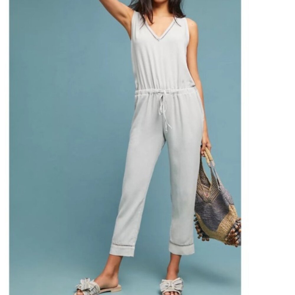 Anthropologie Cloth & Stone Grey Surplice Lace Jumpsuit SIZE XS